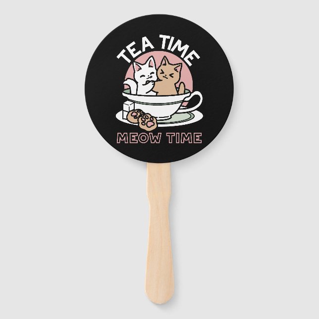 Cuddling Kitties in a Cup - Adorable Tea Time Hand Fan (Front)
