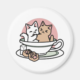 Cuddling Kitties in a Cup - Adorable Tea Time Magnet