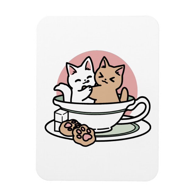 Cuddling Kitties in a Cup - Adorable Tea Time Magnet (Vertical)
