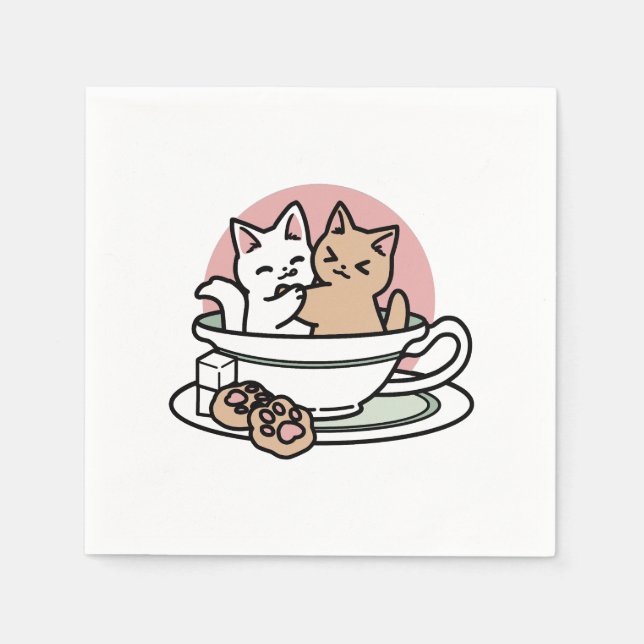 Cuddling Kitties in a Cup - Adorable Tea Time Napkin (Front)