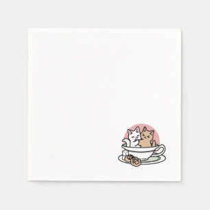 Cuddling Kitties in a Cup - Adorable Tea Time Napkin