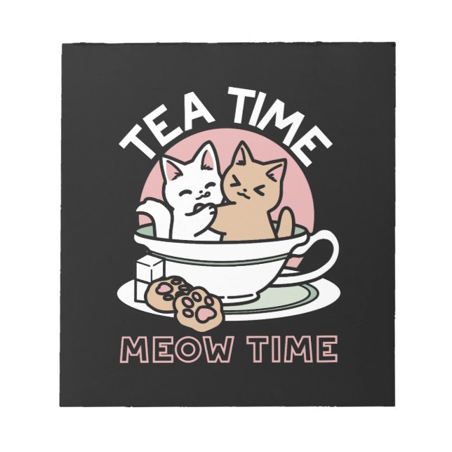 Cuddling Kitties in a Cup - Adorable Tea Time Notepad (Front)