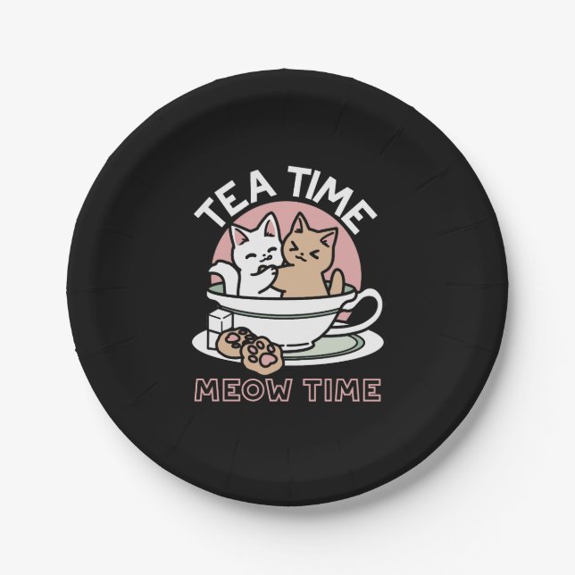 Cuddling Kitties in a Cup - Adorable Tea Time Paper Plate (Front)