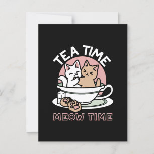 Cuddling Kitties in a Cup - Adorable Tea Time Postcard