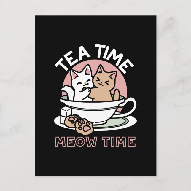 Cuddling Kitties in a Cup - Adorable Tea Time Postcard (Front)