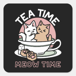 Cuddling Kitties in a Cup - Adorable Tea Time Square Sticker