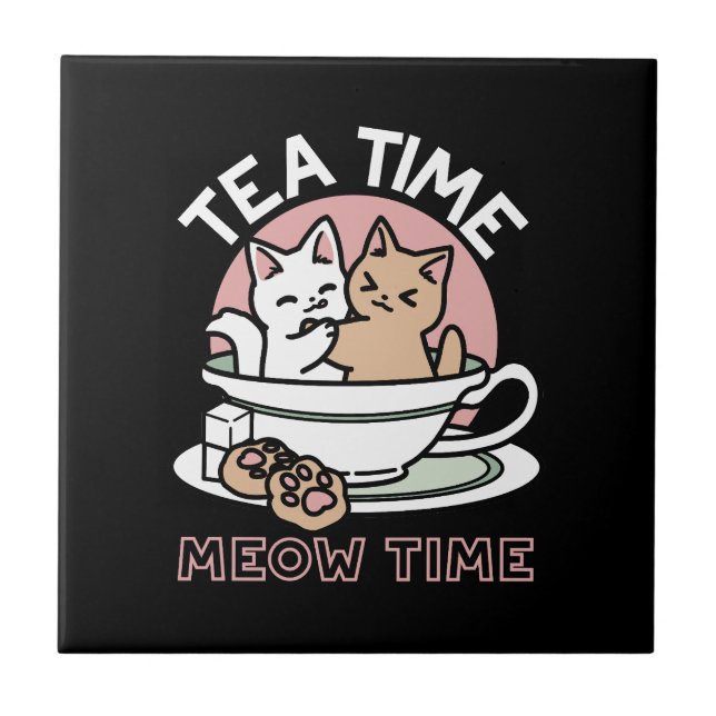 Cuddling Kitties in a Cup - Adorable Tea Time Tile (Front)