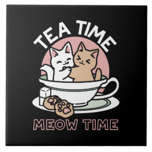 Cuddling Kitties in a Cup - Adorable Tea Time Tile