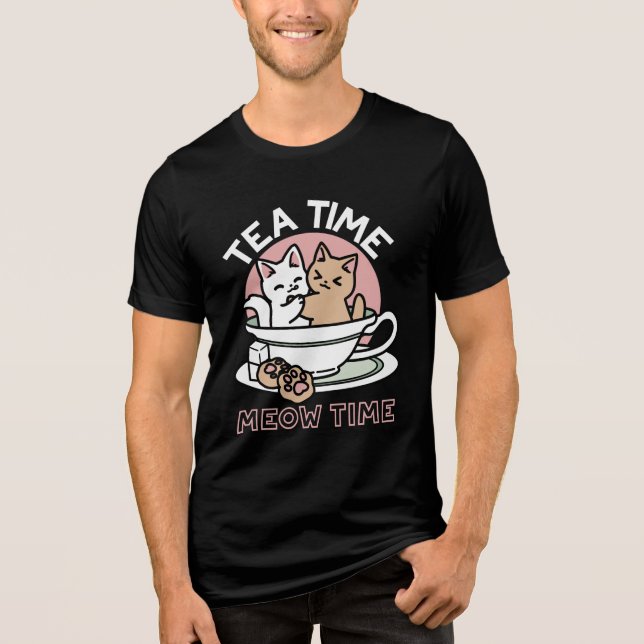 Cuddling Kitties in a Cup - Adorable Tea Time Tri-Blend Shirt (Front)