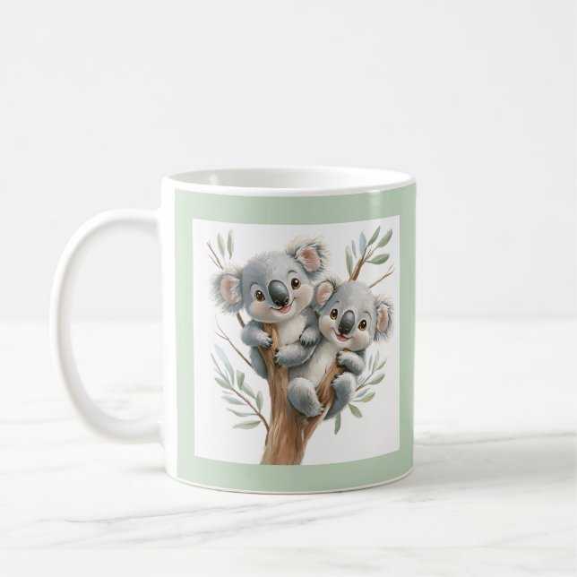 Cuddling Koala Bears In Tree, BFF, Personalised Coffee Mug (Left)