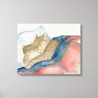 Cuddling Mother and baby kitten Art Canvas Print