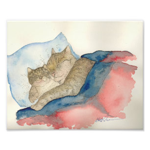Cuddling Mother and baby kitten Art Print