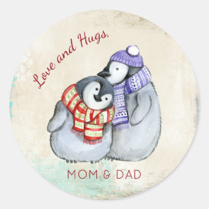 Cuddlong Penguins Christmas Custom Classic Round Sticker