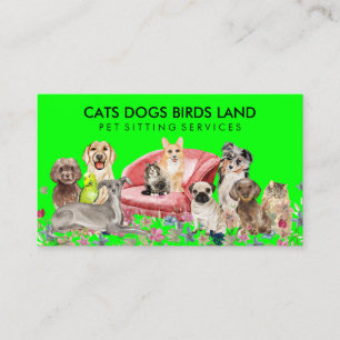 Cuddly Animals on a Red Couch Green Background Business Card