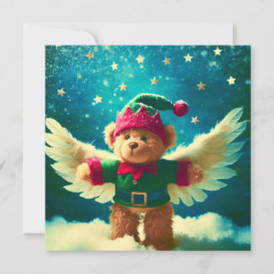 cuddly bear with wings of starry sky holiday card
