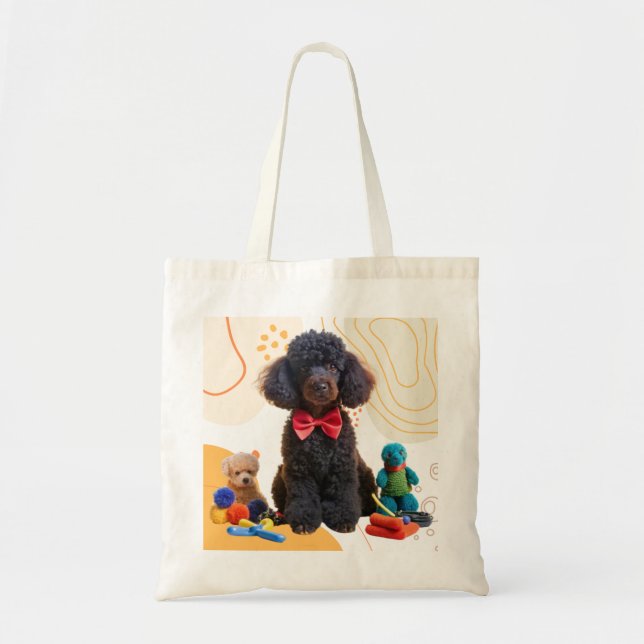 Cuddly Black Poodle Chenille Tote Bag (Front)