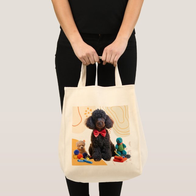 Cuddly Black Poodle Chenille Tote Bag (Front (Product))