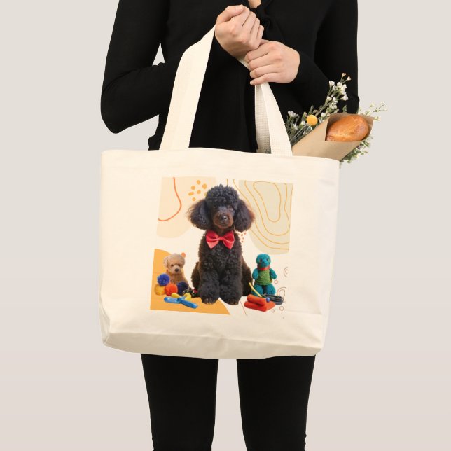 Cuddly Black Poodle Chenille Tote Bag (Front (Product))