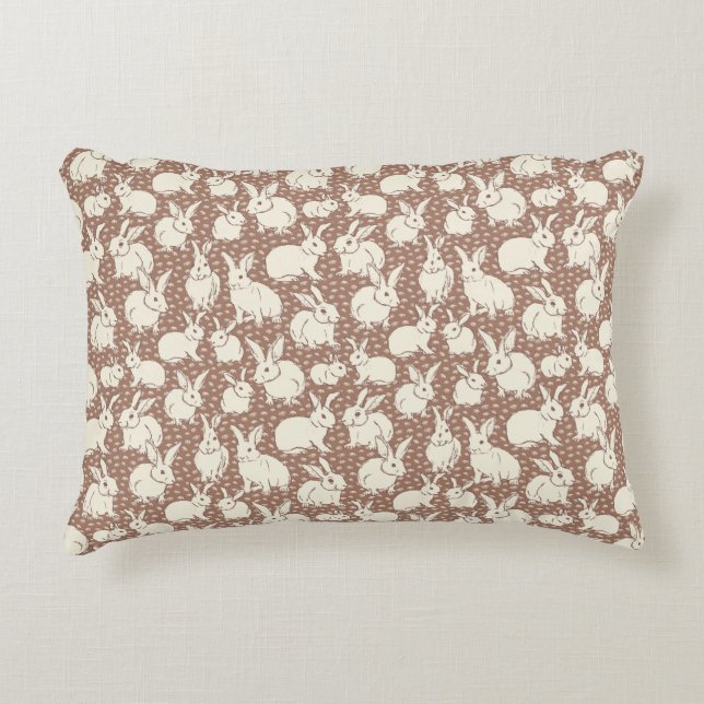 Cuddly Bunny Rabbits Bonanza - Mocha Mousse.   Decorative Cushion (Front)