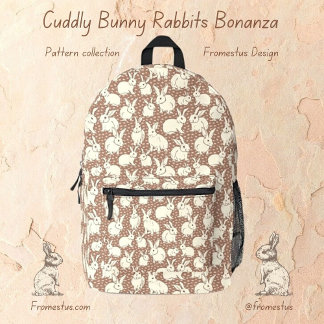 Cuddly Bunny Rabbits Bonanza - Mocha Mousse. Printed Backpack