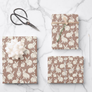 Cuddly Bunny Rabbits Bonanza - Mocha Mousse.   Wrapping Paper Sheet