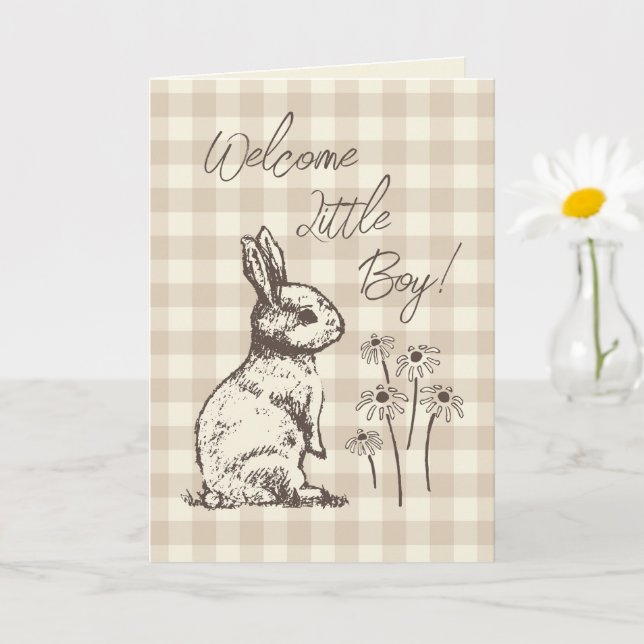 Cuddly Bunny Rabbits Bonanza - new baby boy. Card (Small Plant)