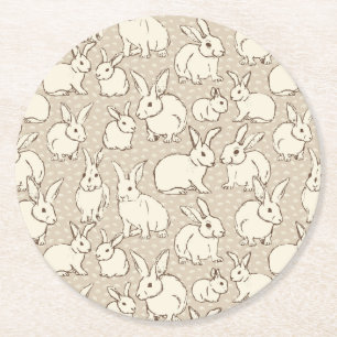 Cuddly Bunny Rabbits Bonanza - pattern. Round Paper Coaster