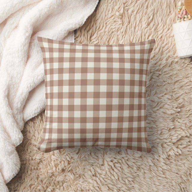 Cuddly Bunny Rabbits Gingham - Mocha Mousse. Cushion (Blanket)