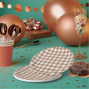 Cuddly Bunny Rabbits Gingham - Mocha Mousse. Paper Plate