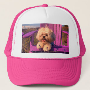 Cuddly Curious Shih Tzu Puppy, Dog Relaxing Trucker Hat