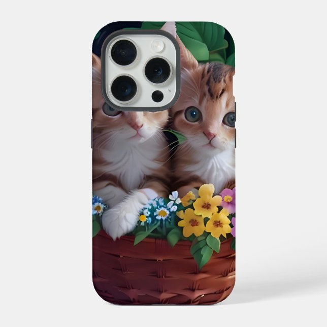 Cuddly Cute Kittens in a Flower Basket iPhone Case (Back)
