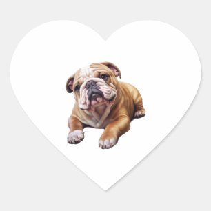 Cuddly English Bulldog Cub - Sweet Wrinkled Puppy  Heart Sticker