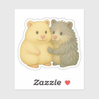 Cuddly Hamster Pair Sticker – Cream & Gray Friends