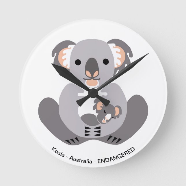 Cuddly KOALA - Animal lover - Endangered animal Round Clock (Front)