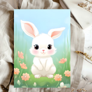 Cuddly Meadow: Baby Rabbit in Spring Flowers Postcard