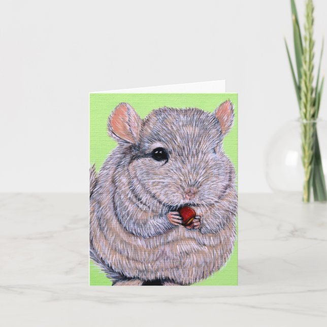 Cuddly Nibbling Chinchilla Painting Card (Front)