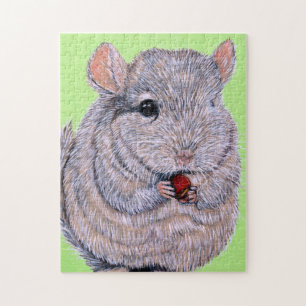 Cuddly Nibbling Chinchilla Painting Jigsaw Puzzle