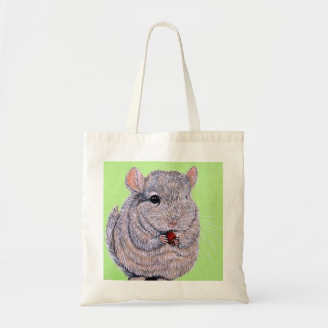 Cuddly Nibbling Chinchilla Painting Tote Bag (Front)