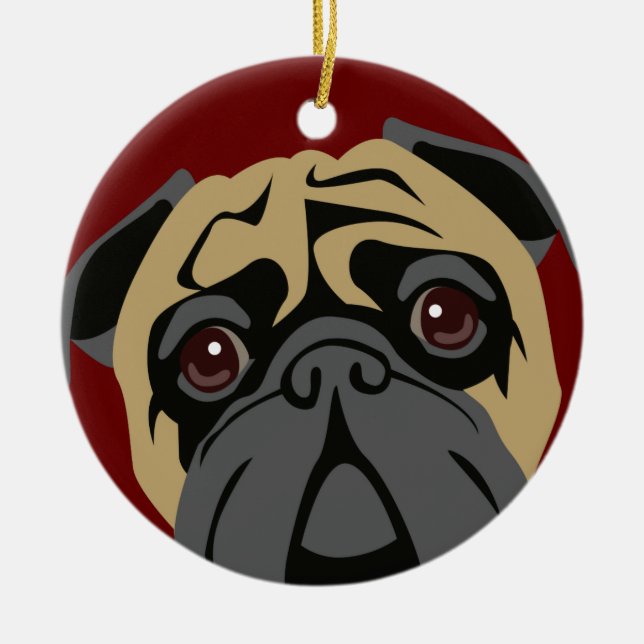 Cuddly Pug Ceramic Tree Decoration (Front)