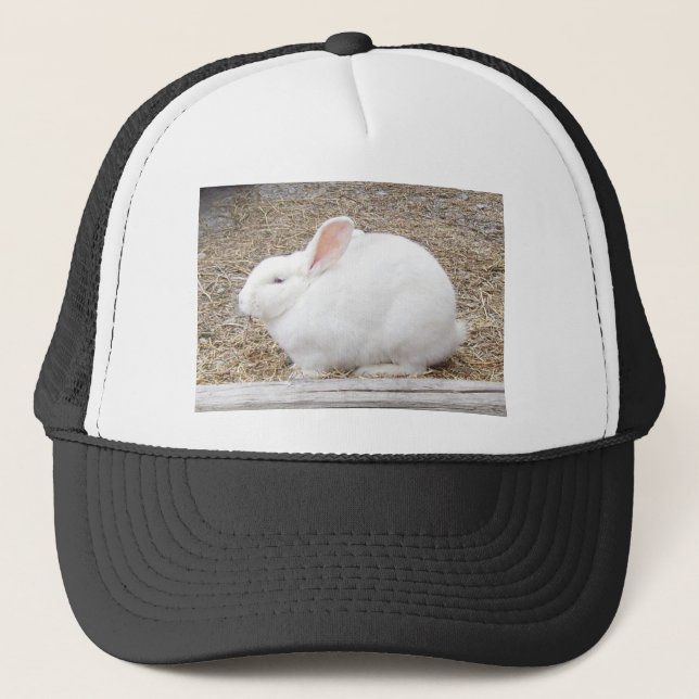 Cuddly White Bunny Trucker Hat (Front)