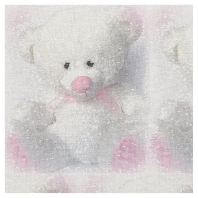 Cuddly White Teddy Bear Fabric (Close Up)