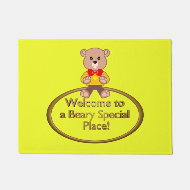 Cuddly Yellow Popcorn Anime Teddy Bear Door Mat (Front)