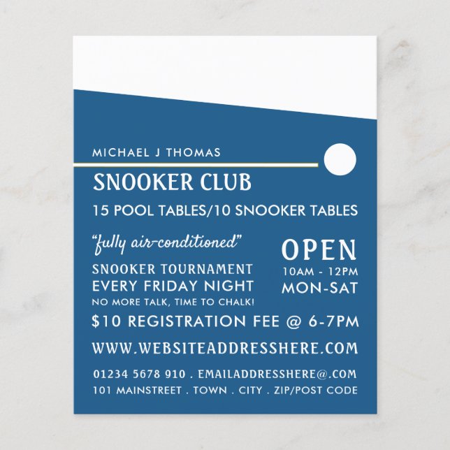 Cue Ball, Pool Club, Snooker Club Advertising Flyer (Front)