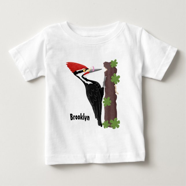 Cue funny Pileated woodpecker cartoon illustration Baby T-Shirt (Front)