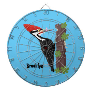 Cue funny Pileated woodpecker cartoon illustration Dartboard