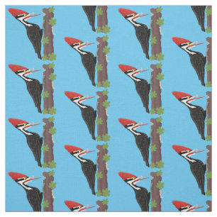 Cue funny Pileated woodpecker cartoon illustration Fabric
