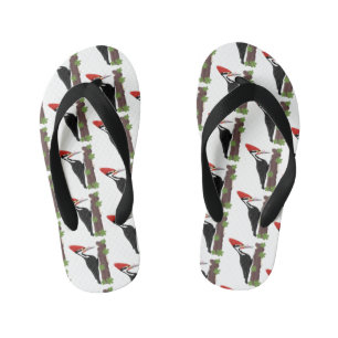 Cue funny Pileated woodpecker cartoon illustration Kid's Jandals