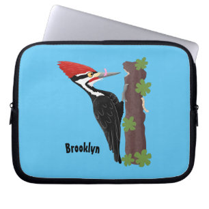 Cue funny Pileated woodpecker cartoon illustration Laptop Sleeve