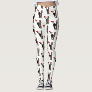Cue funny Pileated woodpecker cartoon illustration Leggings