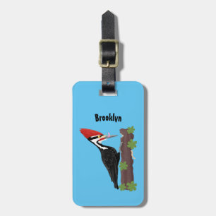 Cue funny Pileated woodpecker cartoon illustration Luggage Tag
